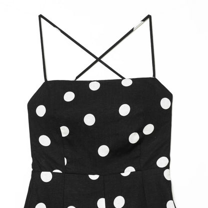 Polka Dot Classic Neck Dress, Sleeveless Irregular Short Skirt, Middle Waist, Elastic Polyester, Stylish for Summer