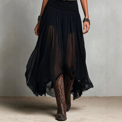 Black Long Strap Dress for Women, Mesh Slip Dress with Belt, Pleated V-Neck, Streetwear Summer Elegant
