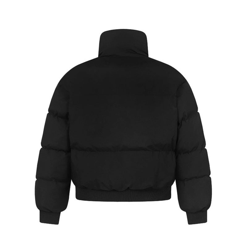 Beaded Design Thick Stand-up Collar Puffer Jacket for Men and Women Casual Warm Cotton Coat