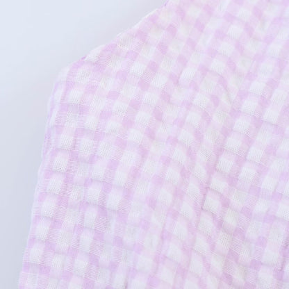 Plaid Long Summer Dress, Hanging Neck Sleeveless Maxi, Elastic Patchwork Casual Style, Polyester