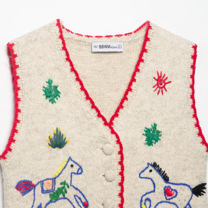 Women's embroidered knitted vest