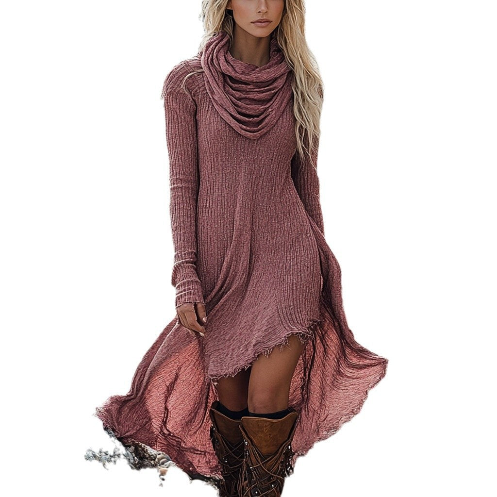Fashion Solid Color Turtleneck Long Sleeve Dress