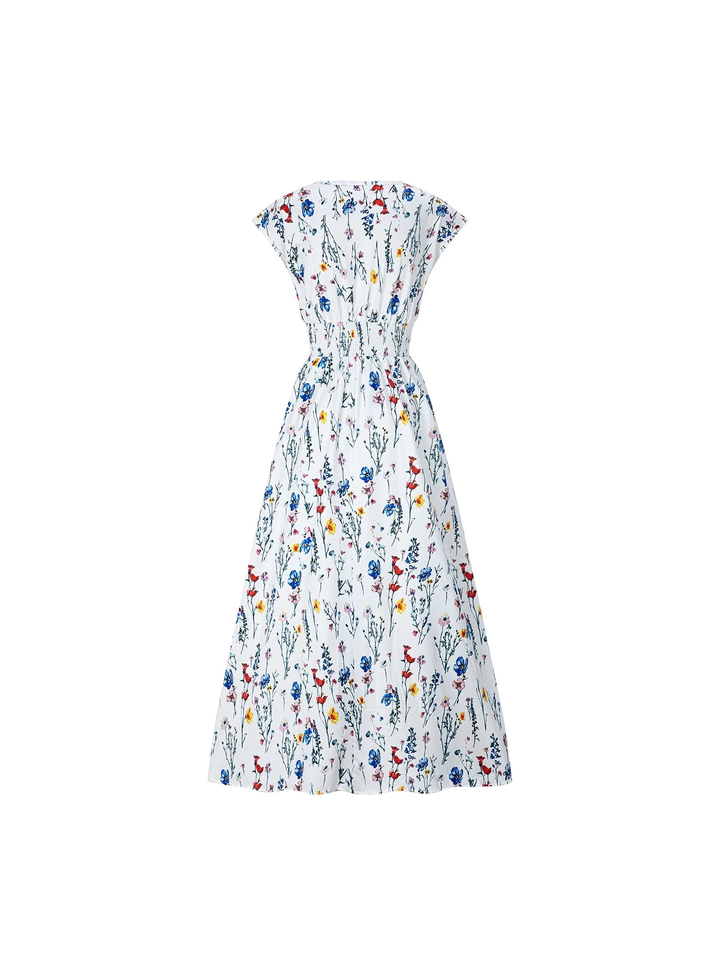 White V Neck Long Dress, Lace Up A-line Floral Elegant Pullover, Summer Occasion Dress