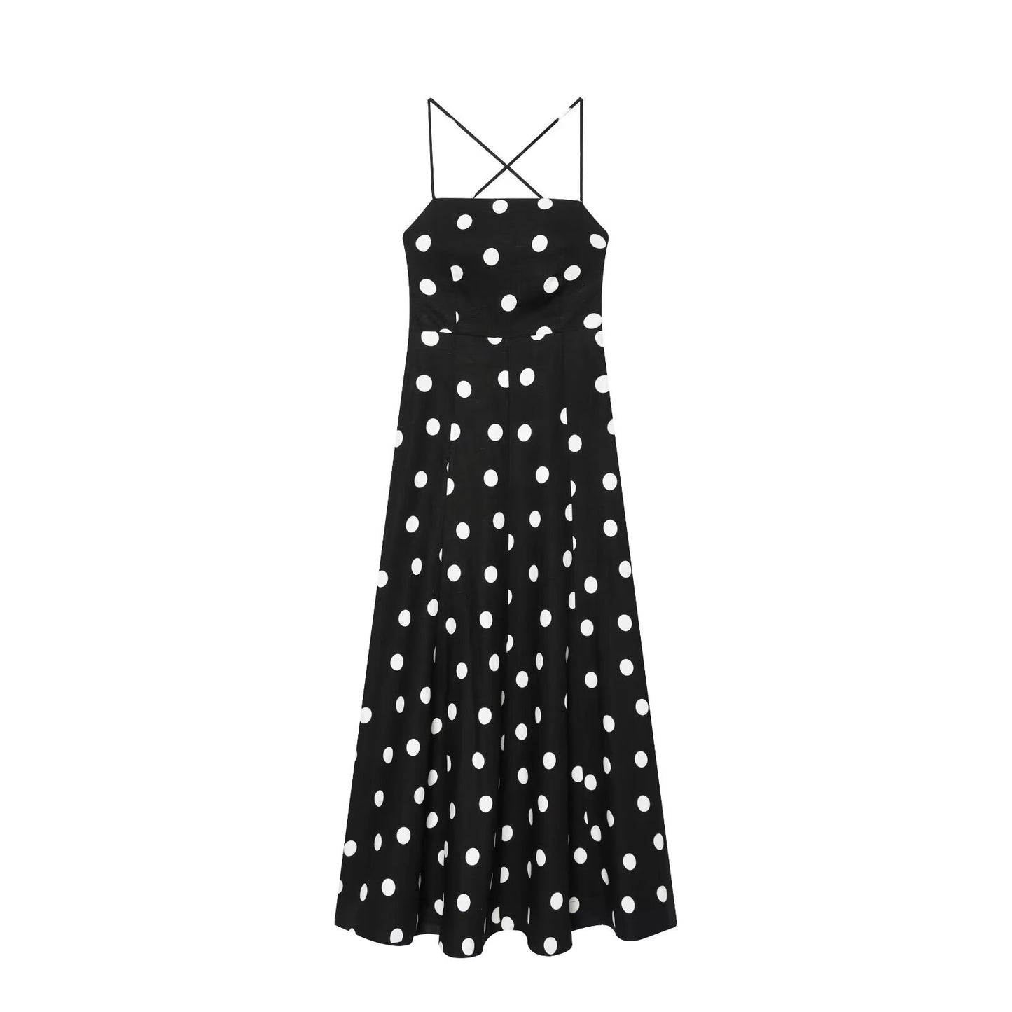 Polka Dot Classic Neck Dress, Sleeveless Irregular Short Skirt, Middle Waist, Elastic Polyester, Stylish for Summer