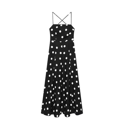 Polka Dot Classic Neck Dress, Sleeveless Irregular Short Skirt, Middle Waist, Elastic Polyester, Stylish for Summer