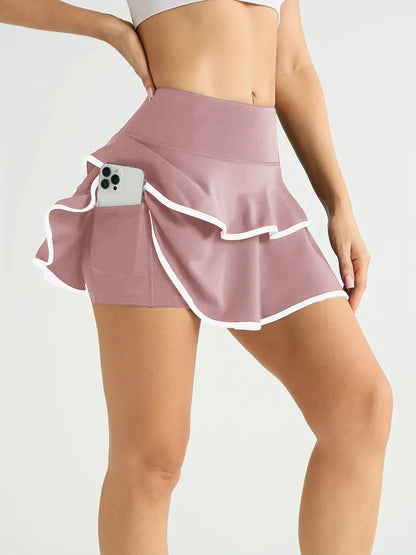 Sporty Pleated Tennis Skort Women’s High Waist Activewear Athleisure Quick Dry With Inner Pockets Golf Running Summer Color Block Knit Black