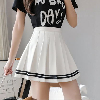 Preppy Pleated Mini Skirt Women’s High Waist A-Line Broadcloth Everyday Street Style, Spring Summer Blue Black Red White