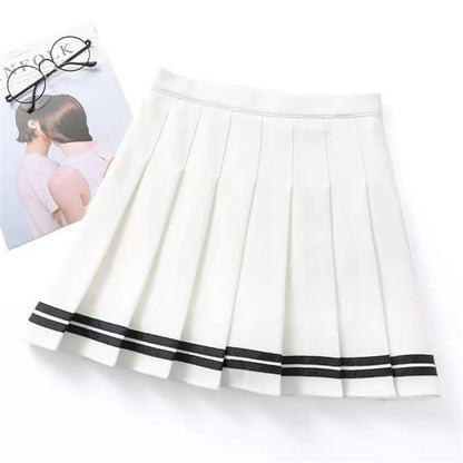 Preppy Pleated Mini Skirt Women’s High Waist A-Line Broadcloth Everyday Street Style, Spring Summer Blue Black Red White