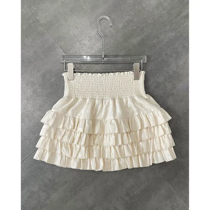 Playful High Waist Ruffle Mini Skirt Women's A-Line Lace Broadcloth, Cute Summer Streetwear, Black, Lightweight Fit