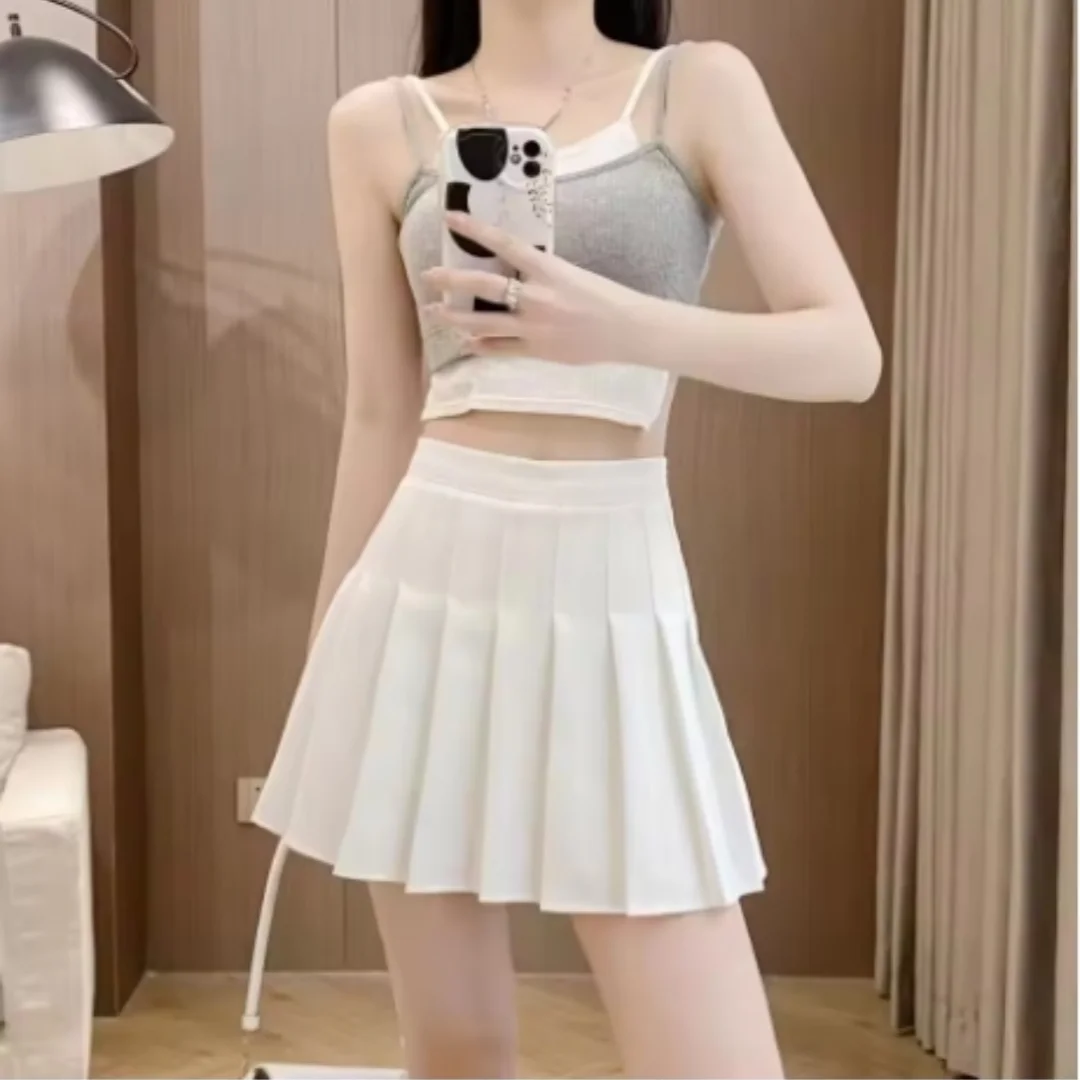Trendy High Waist Pleated Mini Skirt for Women, Korean Tennis Style, Casual Summer Outfit, Lightweight Polyester, Solid Color