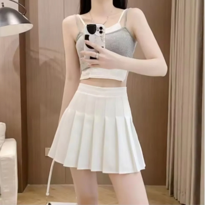 Trendy High Waist Pleated Mini Skirt for Women, Korean Tennis Style, Casual Summer Outfit, Lightweight Polyester, Solid Color