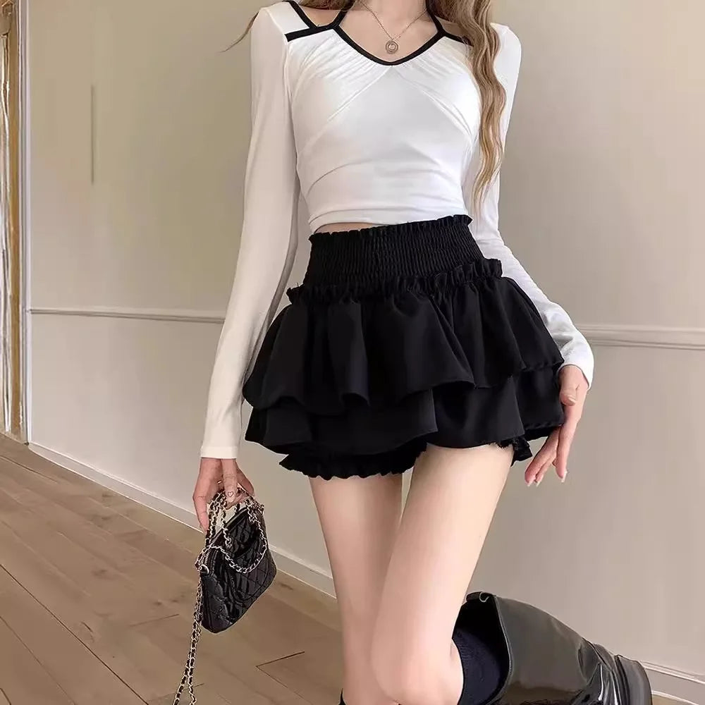White Tiered Mini A-Line Skirt With Ruffle Hem Effortless Summer