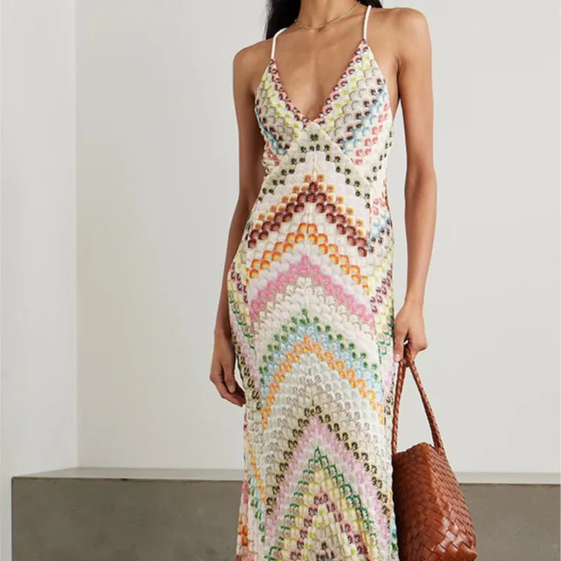 Boho Maxi Dress Women's Sleeveless Deep V Neck Pullover Retro Style Flowy A-Line Casual Summer Holiday Party Green Synthetic