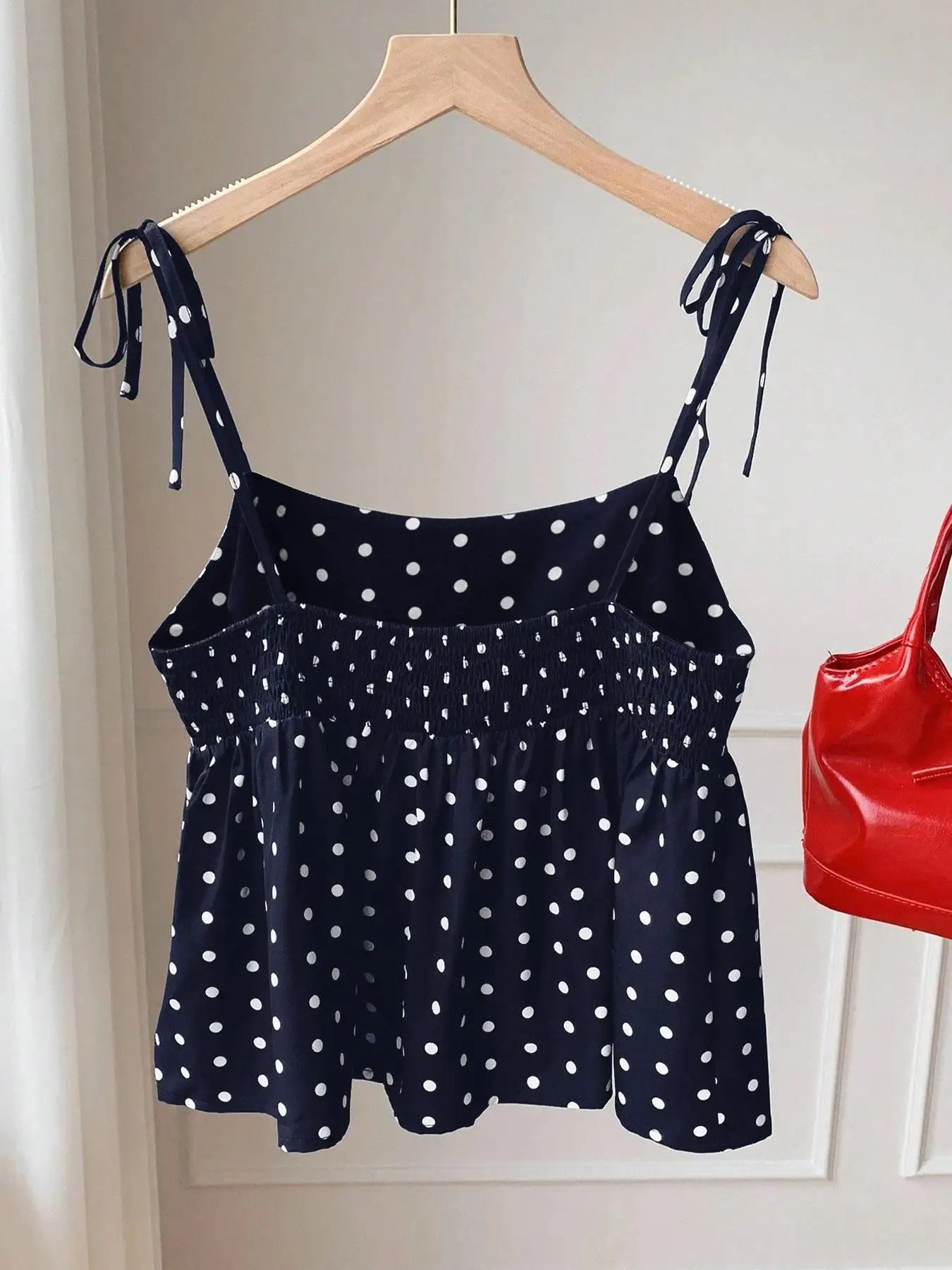 Playful Polka Dot Crop Top Women's Babydoll Cami Spaghetti Strap Lace Sleeveless Cute Casual Summer Spring Red Black Blue White Brown
