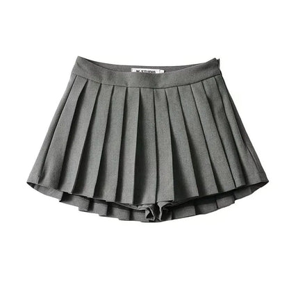 Vintage Pleated Mini Skirt Women's High Waist Broadcloth Casual Tennis Style Summer Empire Waist Apricot Black Gray White
