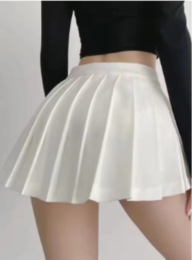 Trendy High Waist Pleated Mini Skirt for Women, Korean Tennis Style, Casual Summer Outfit, Lightweight Polyester, Solid Color
