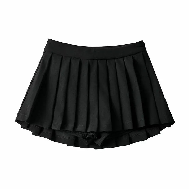 Vintage Pleated Mini Skirt Women's High Waist Broadcloth Casual Tennis Style Summer Empire Waist Apricot Black Gray White