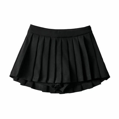 Vintage Pleated Mini Skirt Women's High Waist Broadcloth Casual Tennis Style Summer Empire Waist Apricot Black Gray White