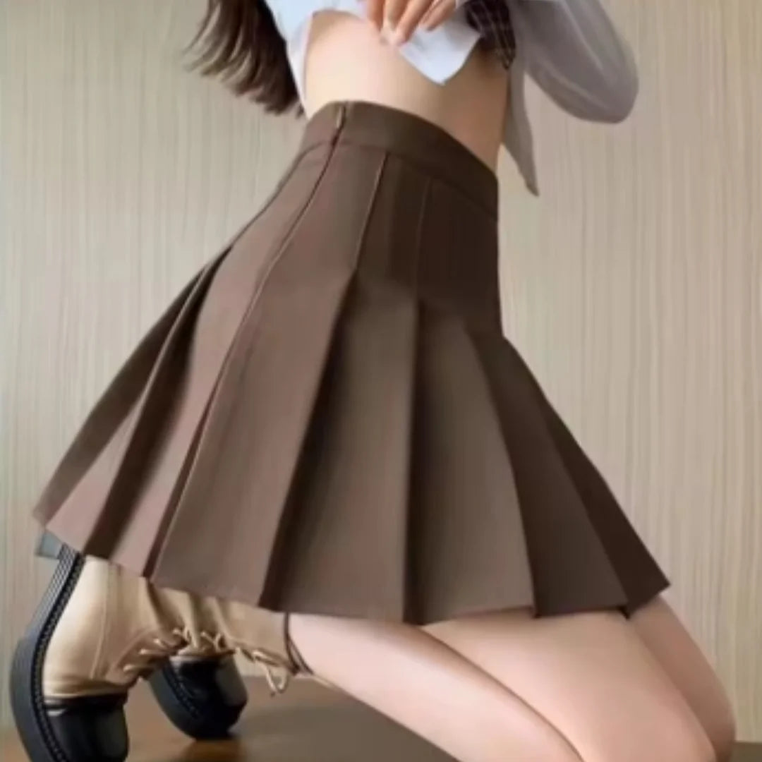 Trendy High Waist Pleated Mini Skirt for Women, Korean Tennis Style, Casual Summer Outfit, Lightweight Polyester, Solid Color