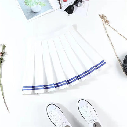 Preppy Pleated Mini Skirt Women’s High Waist A-Line Broadcloth Everyday Street Style, Spring Summer Blue Black Red White