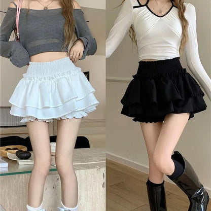 White Tiered Mini A-Line Skirt With Ruffle Hem Effortless Summer