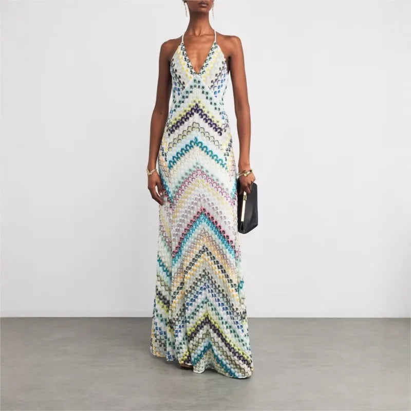 Boho Maxi Dress Women's Sleeveless Deep V Neck Pullover Retro Style Flowy A-Line Casual Summer Holiday Party Green Synthetic