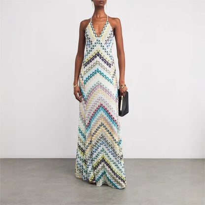 Boho Maxi Dress Women's Sleeveless Deep V Neck Pullover Retro Style Flowy A-Line Casual Summer Holiday Party Green Synthetic