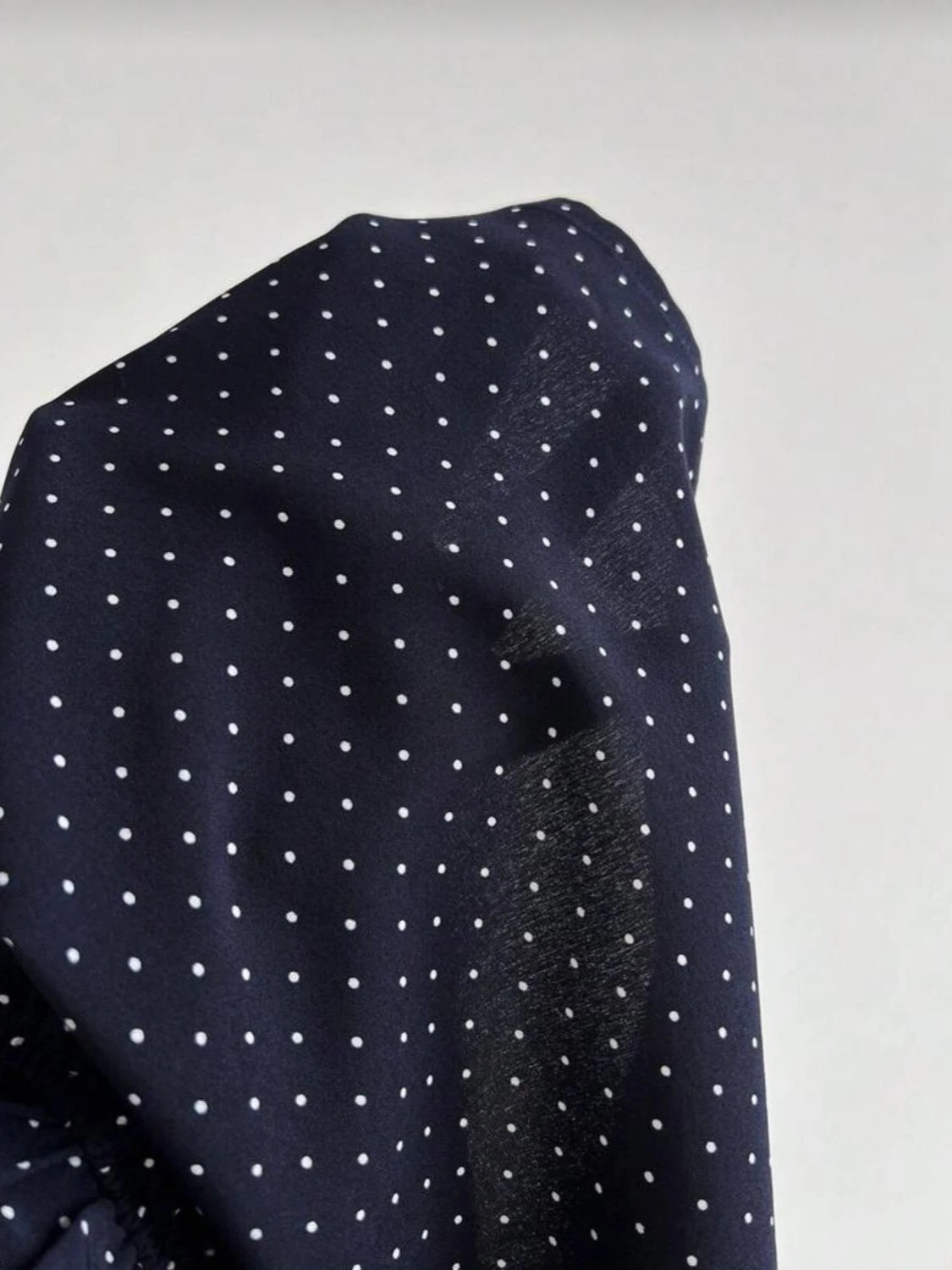 Vintage Polka Dot Babydoll Blouse Women's Puff Short Sleeve Chiffon Square Neck Korean Style Summer Top Navy Blue