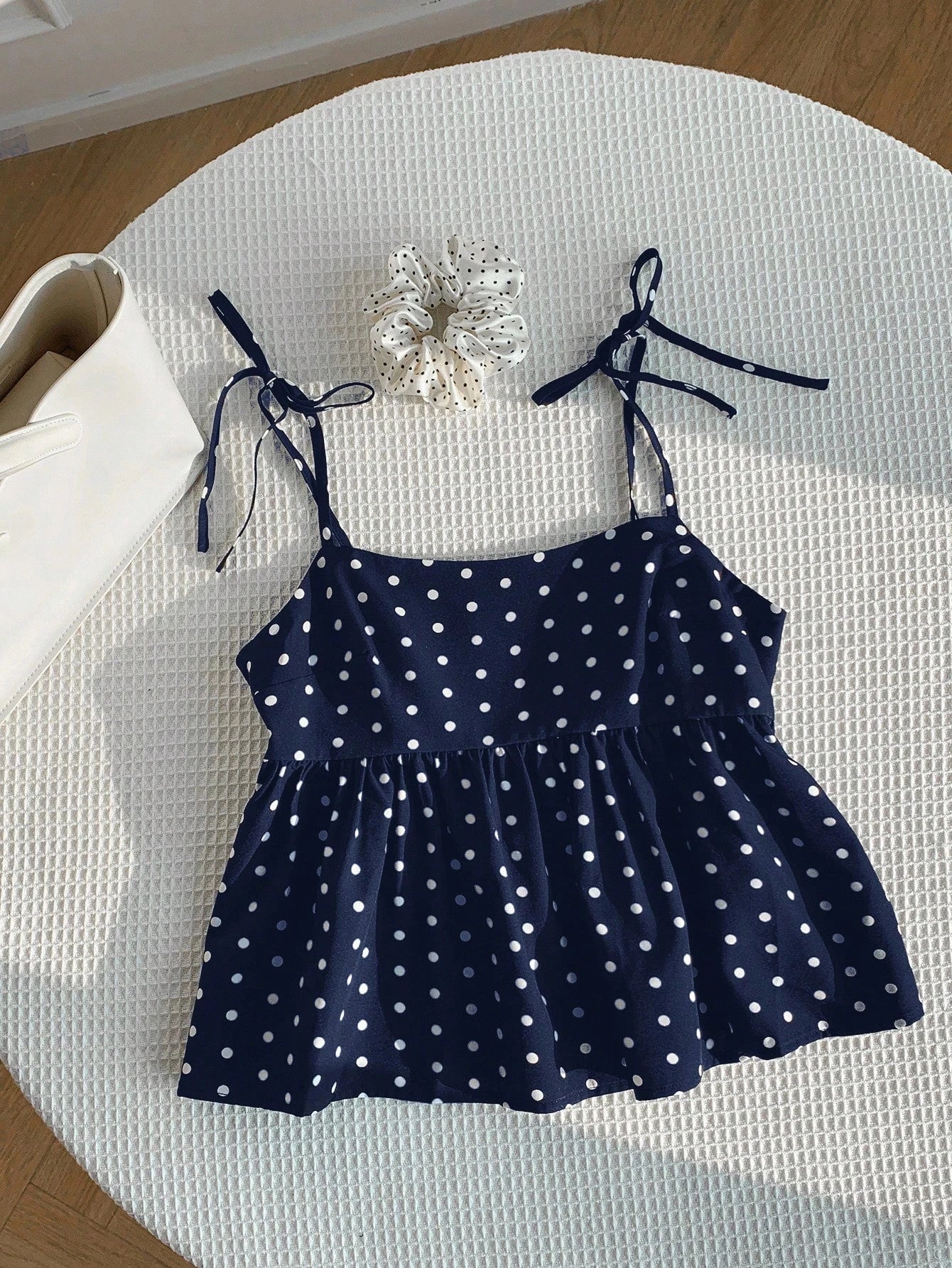 Playful Polka Dot Crop Top Women's Babydoll Cami Spaghetti Strap Lace Sleeveless Cute Casual Summer Spring Red Black Blue White Brown