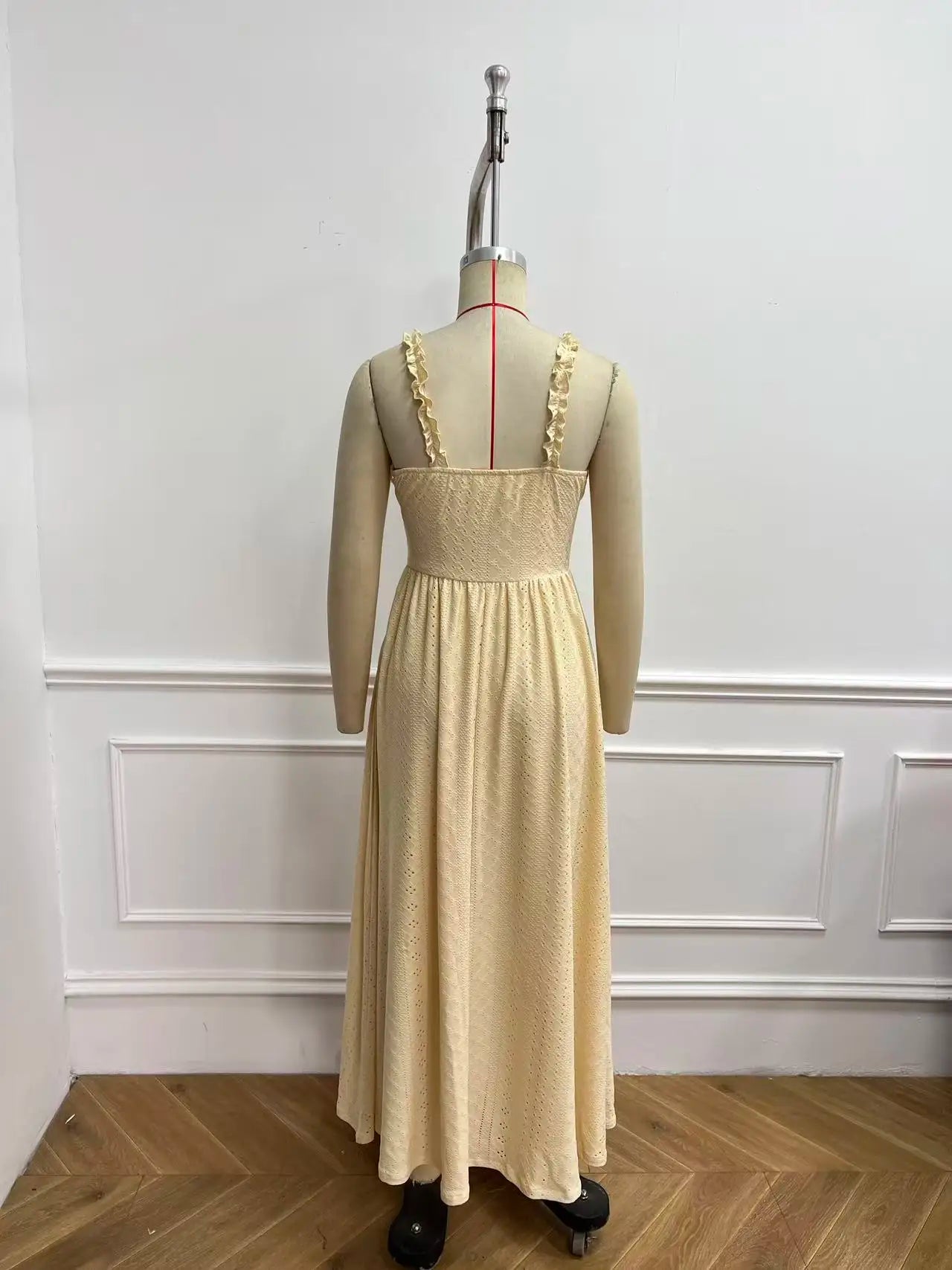 Summer Knit Maxi Dress Women's Casual Sleeveless Spaghetti Strap Pullover Beachwear Lightweight Yellow Polyester Warm Weather