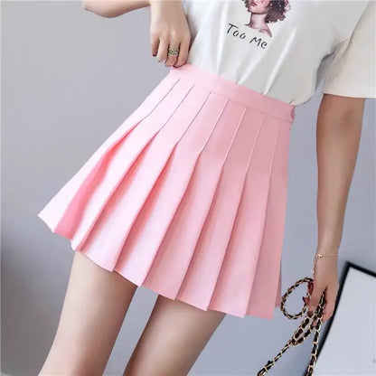 Trendy High Waist Pleated Mini Skirt for Women, Korean Tennis Style, Casual Summer Outfit, Lightweight Polyester, Solid Color
