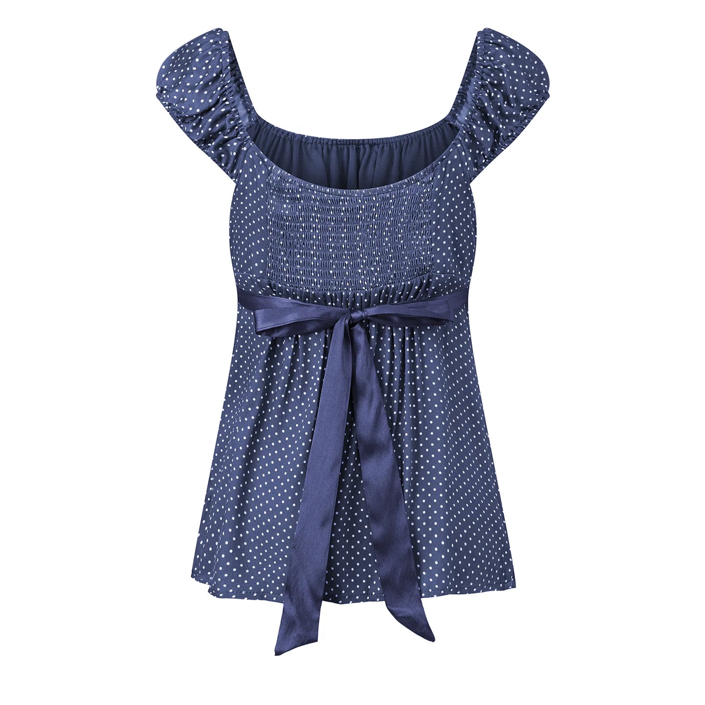 Y2K Babydoll Crop Top for Women V Neck Cap Sleeve Lace Tie Back Slim Fit Flowy Polka Dot Fairy Grunge Summer Blouse