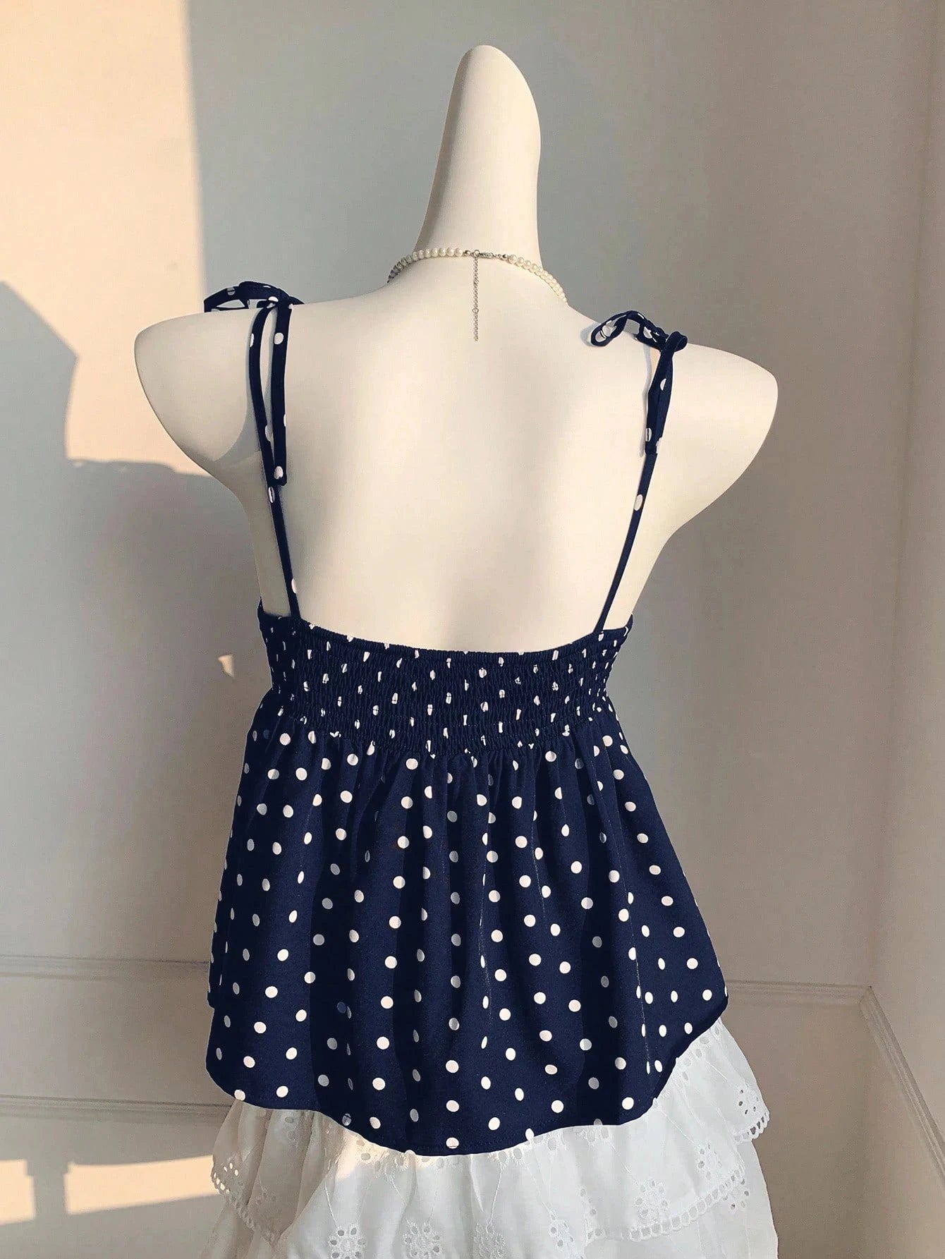 Playful Polka Dot Crop Top Women's Babydoll Cami Spaghetti Strap Lace Sleeveless Cute Casual Summer Spring Red Black Blue White Brown