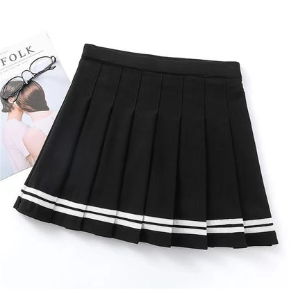 Preppy Pleated Mini Skirt Women’s High Waist A-Line Broadcloth Everyday Street Style, Spring Summer Blue Black Red White