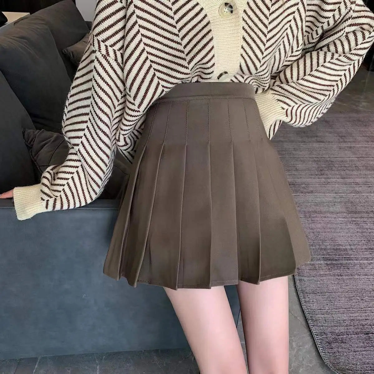 Trendy High Waist Pleated Mini Skirt for Women, Korean Tennis Style, Casual Summer Outfit, Lightweight Polyester, Solid Color