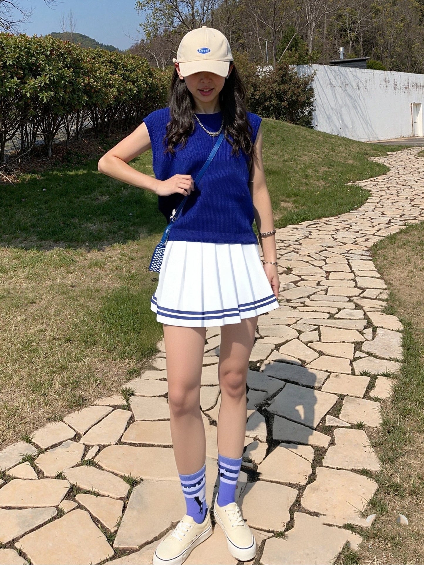 Preppy Pleated Mini Skirt Women’s High Waist A-Line Broadcloth Everyday Street Style, Spring Summer Blue Black Red White