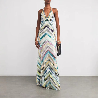 Boho Maxi Dress Women's Sleeveless Deep V Neck Pullover Retro Style Flowy A-Line Casual Summer Holiday Party Green Synthetic