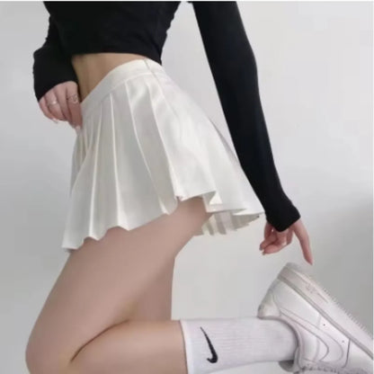 Trendy High Waist Pleated Mini Skirt for Women, Korean Tennis Style, Casual Summer Outfit, Lightweight Polyester, Solid Color