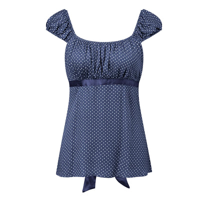 Y2K Babydoll Crop Top for Women V Neck Cap Sleeve Lace Tie Back Slim Fit Flowy Polka Dot Fairy Grunge Summer Blouse