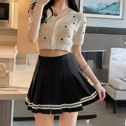 Preppy Pleated Mini Skirt Women’s High Waist A-Line Broadcloth Everyday Street Style, Spring Summer Blue Black Red White