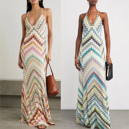 Boho Maxi Dress Women's Sleeveless Deep V Neck Pullover Retro Style Flowy A-Line Casual Summer Holiday Party Green Synthetic