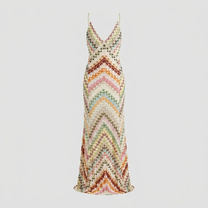 Spring Summer Female Boho Maxi Dresses Retro Sleeveless Women Holiday Long Skirt Sexy Deep V Neck Casual Party Dress Streetwear — variant_front