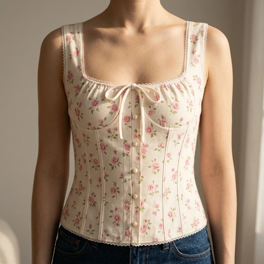 Elegant Floral Square Neck Tank Top Women’s Sleeveless Chic Daily Wear Spring Summer Slim Fit Hip Length No Stretch Beige Polyester — lifestyle
