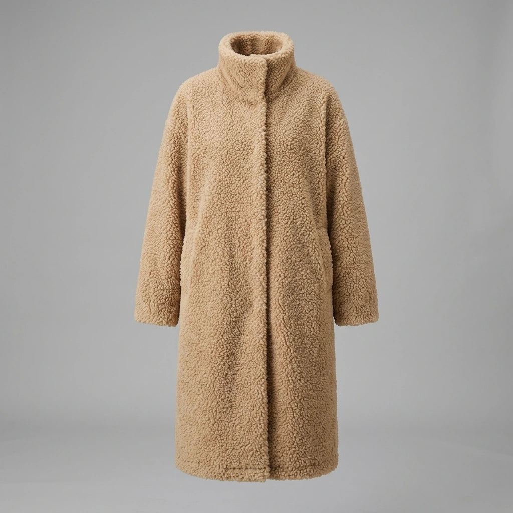 Maillard Little Teddy sheep wool stand collar coat long sheep shearling lamb fur coat thick loose — variant_front
