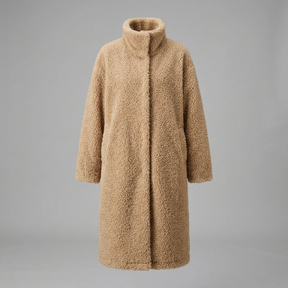 Maillard Little Teddy sheep wool stand collar coat long sheep shearling lamb fur coat thick loose — variant_front