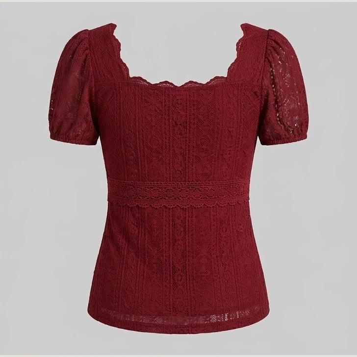 Elegant Lady Square Collar T-shirt Kawaii Bow Short Sleeve Pullovers Tees Y2K Vintage Fairy Grunge Women Crop Top Retro Clothes — product_only_back