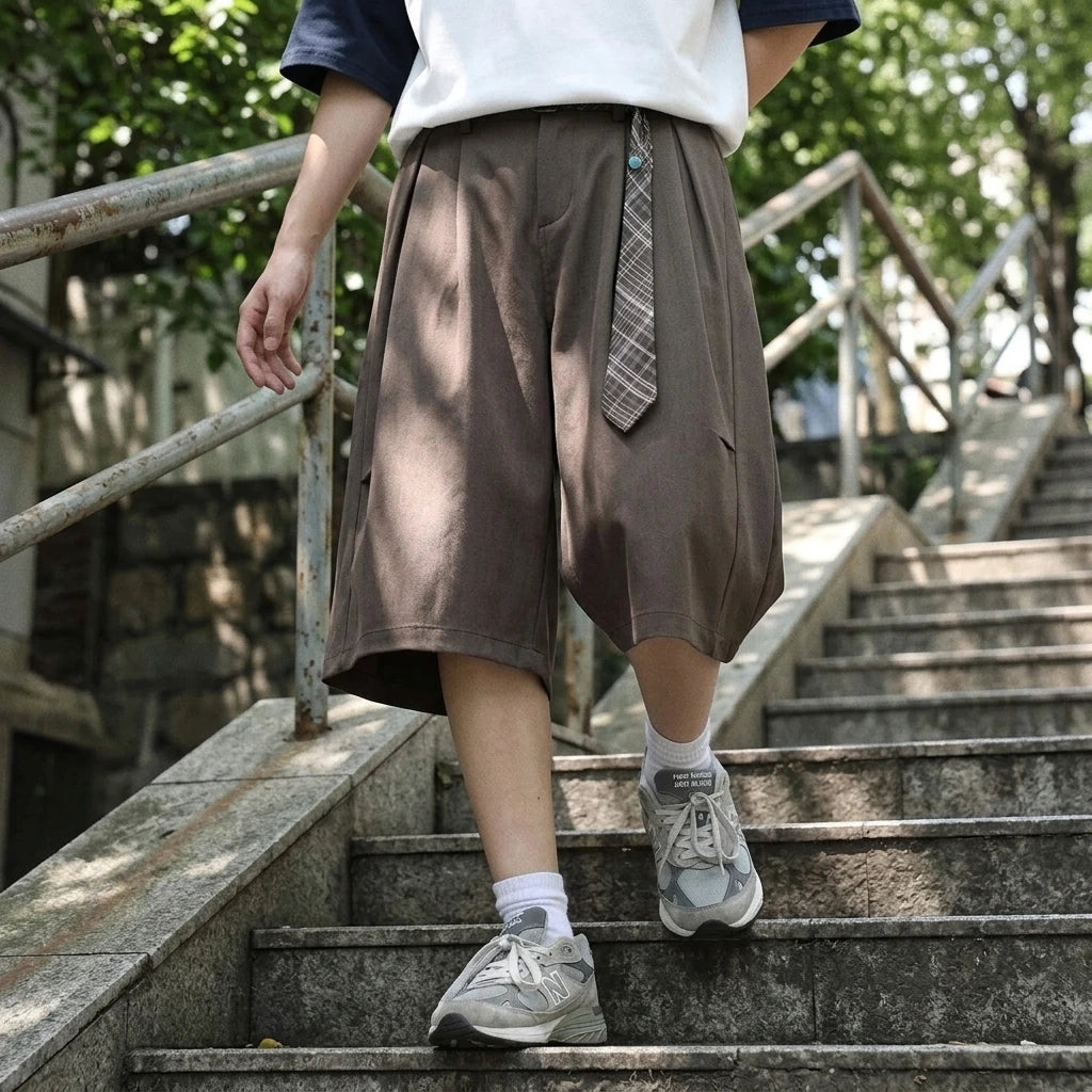 Retro Loose A-line Pleated Tailored Trousers — lifestyle