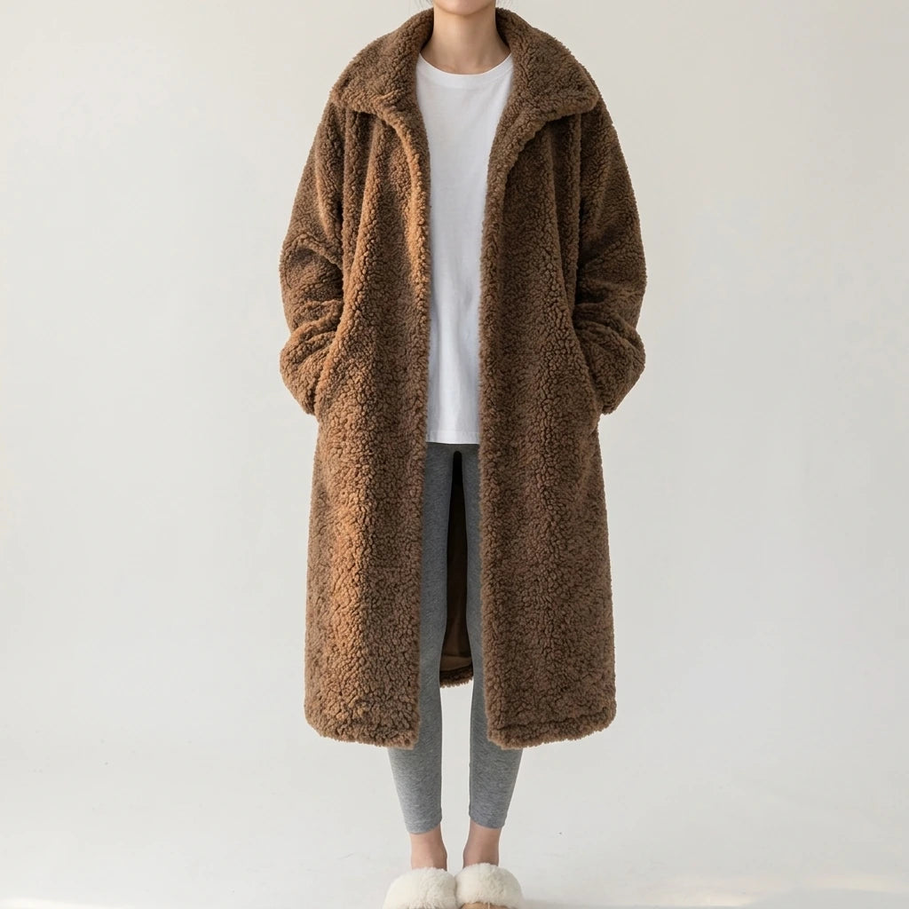 Maillard Little Teddy sheep wool stand collar coat long sheep shearling lamb fur coat thick loose — lifestyle_lead