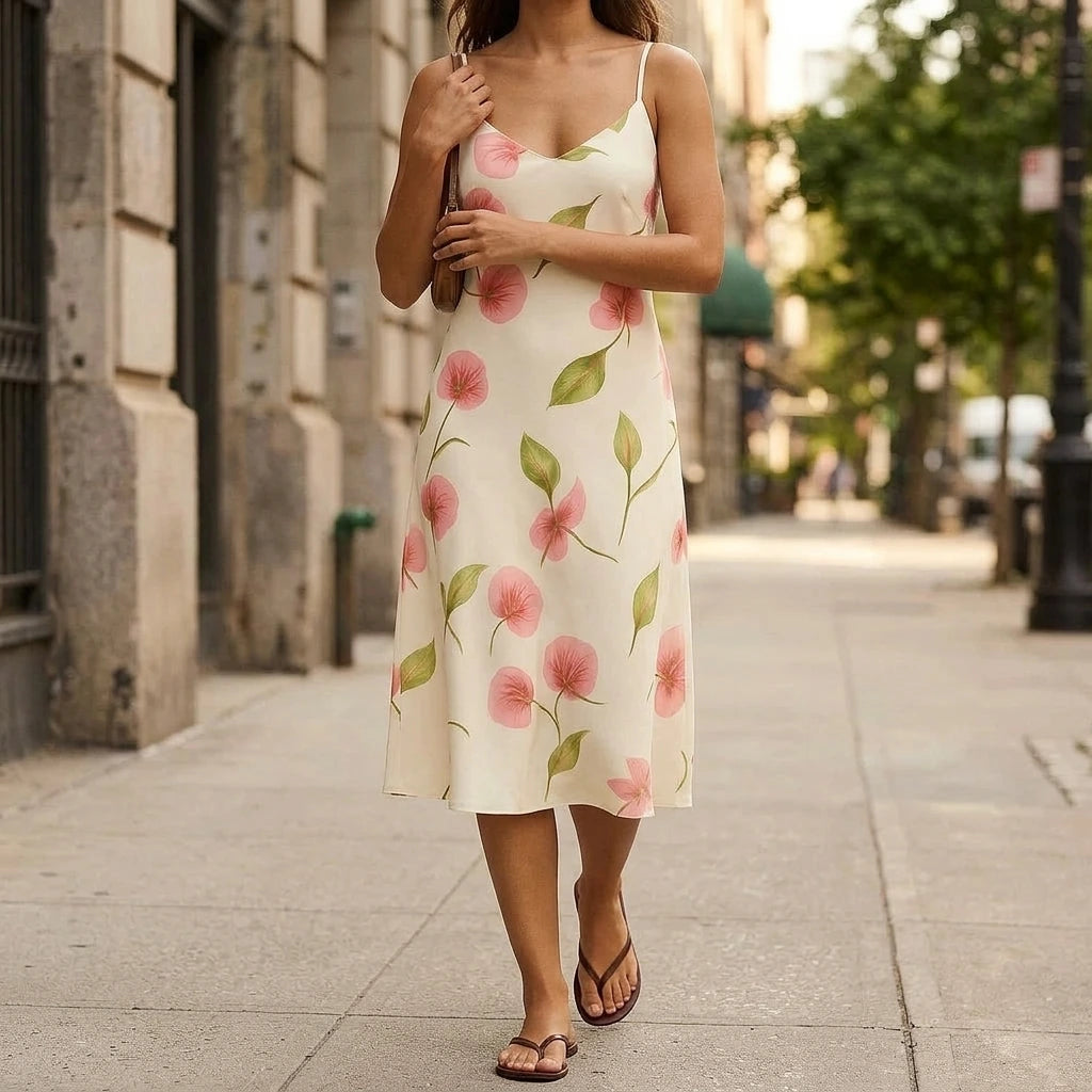 White Floral Slip Midi Dress for Women Sleeveless Sheath A-Line Natural Waist Beach Vacation Brunch Summer Wedding Poly No Stretch White — lifestyle_lead