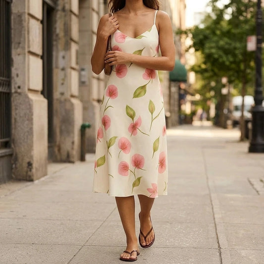 White Floral Slip Midi Dress for Women Sleeveless Sheath A-Line Natural Waist Beach Vacation Brunch Summer Wedding Poly No Stretch White — lifestyle_lead